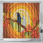 Black and White Cockatoo Birds Aboriginal Art Shower Curtain