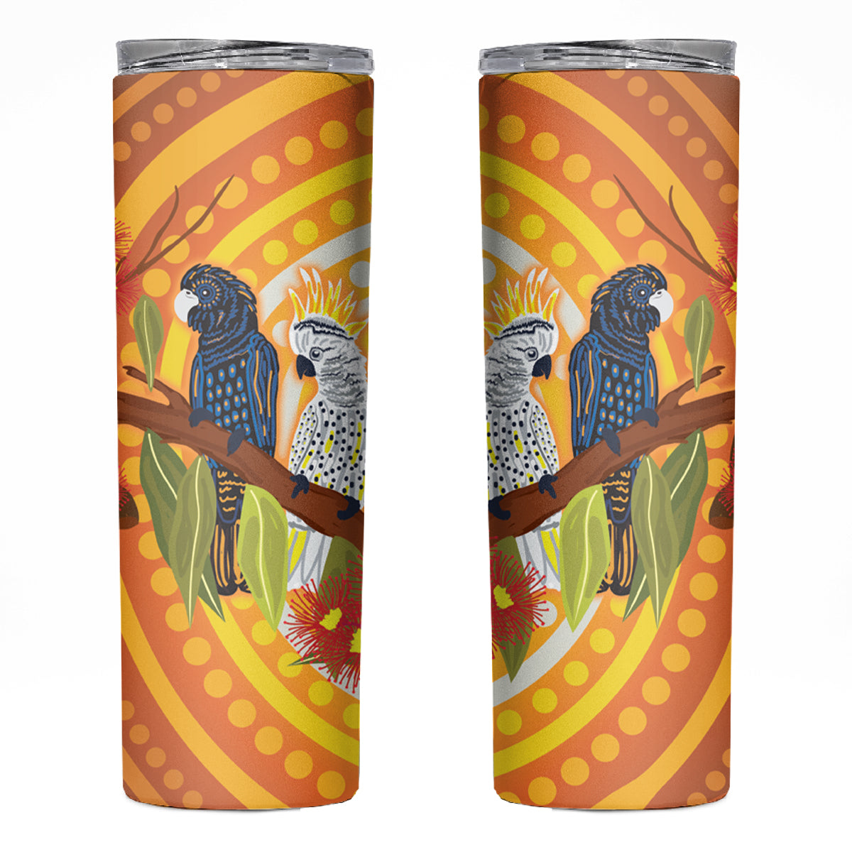 Black and White Cockatoo Birds Aboriginal Art Skinny Tumbler