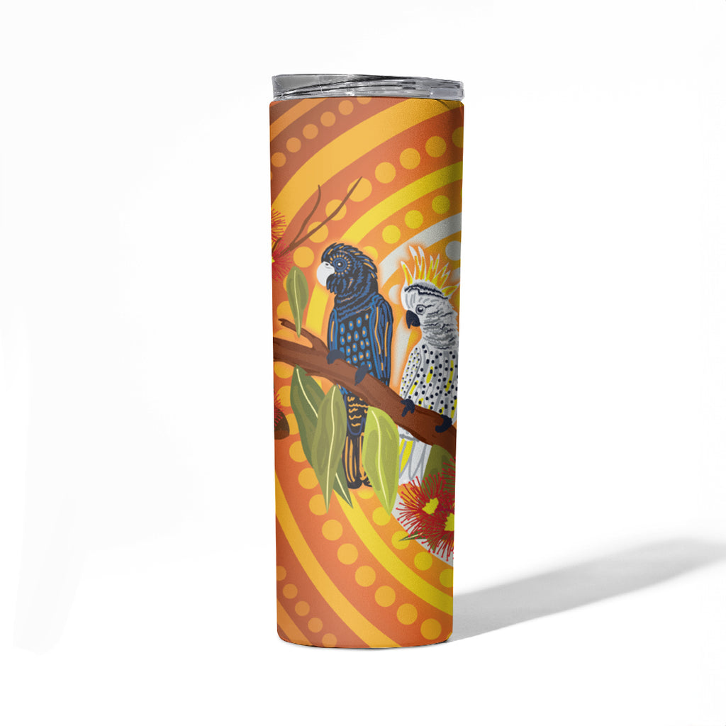 Black and White Cockatoo Birds Aboriginal Art Skinny Tumbler