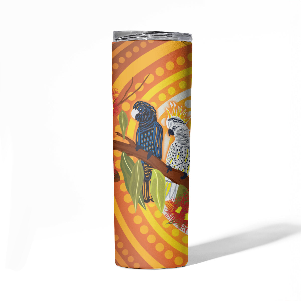 Black and White Cockatoo Birds Aboriginal Art Skinny Tumbler
