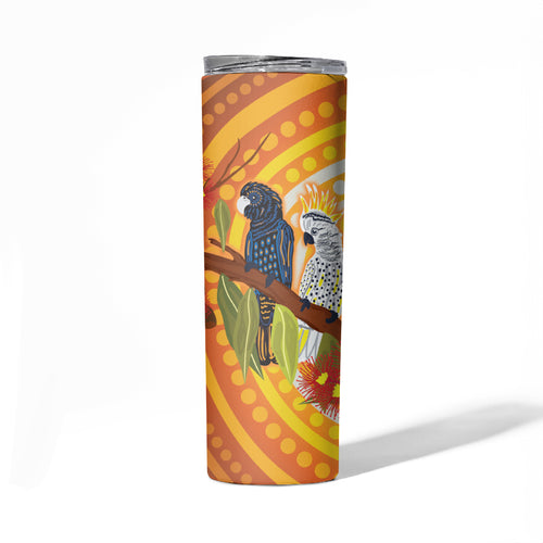Black and White Cockatoo Birds Aboriginal Art Skinny Tumbler