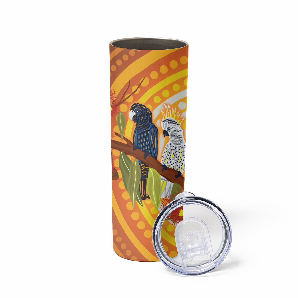 Black and White Cockatoo Birds Aboriginal Art Skinny Tumbler