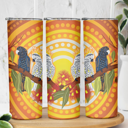 Black and White Cockatoo Birds Aboriginal Art Skinny Tumbler