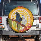 Black and White Cockatoo Birds Aboriginal Art Spare Tire Cover