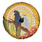 Black and White Cockatoo Birds Aboriginal Art Spare Tire Cover