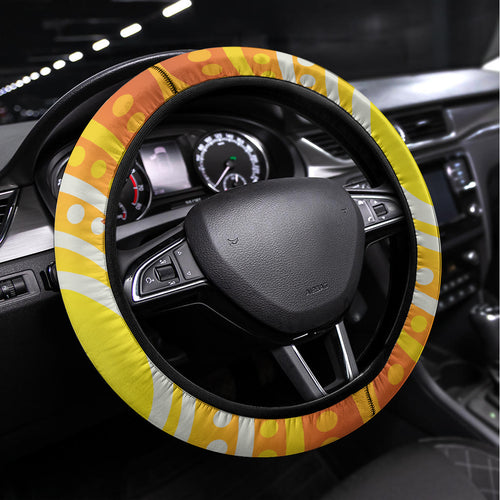 Black and White Cockatoo Birds Aboriginal Art Steering Wheel Cover