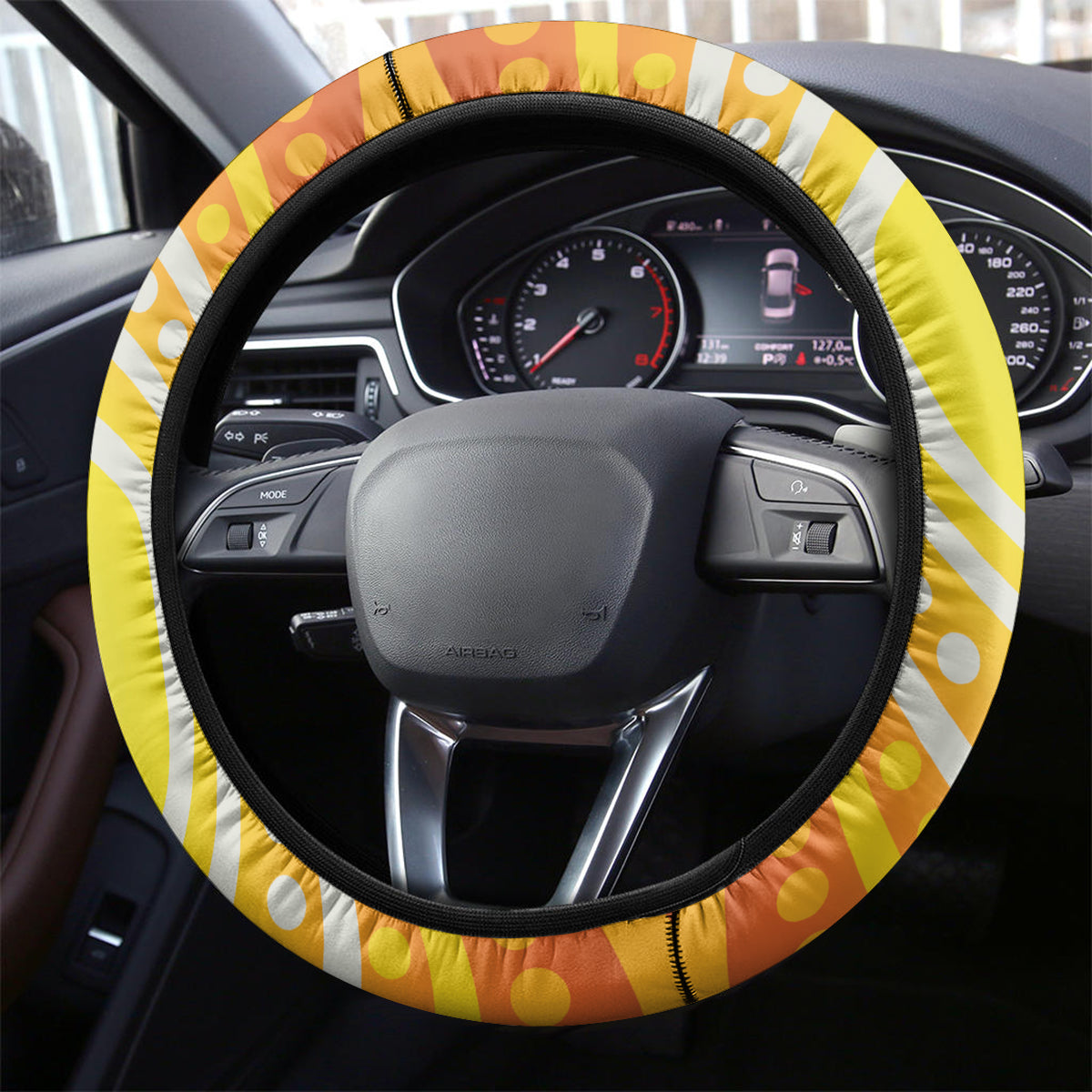Black and White Cockatoo Birds Aboriginal Art Steering Wheel Cover