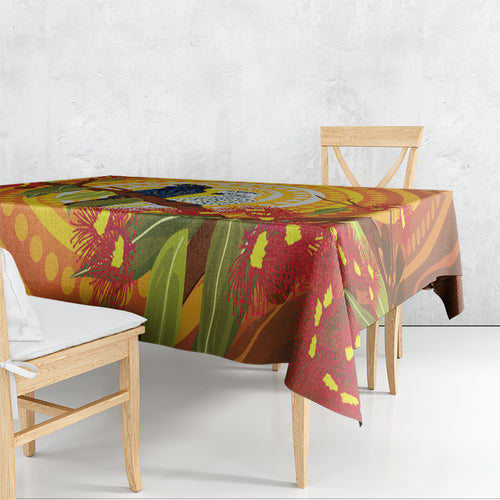 Black and White Cockatoo Birds Aboriginal Art Tablecloth