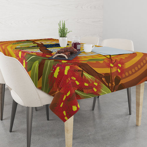 Black and White Cockatoo Birds Aboriginal Art Tablecloth