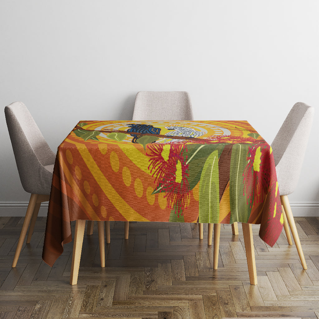 Black and White Cockatoo Birds Aboriginal Art Tablecloth