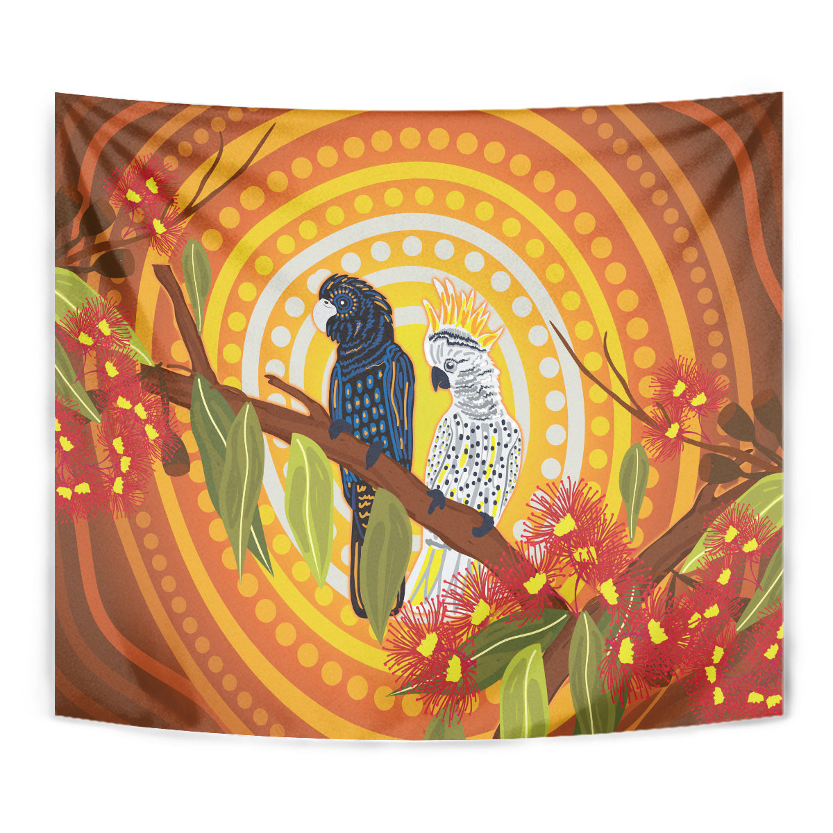 Black and White Cockatoo Birds Aboriginal Art Tapestry