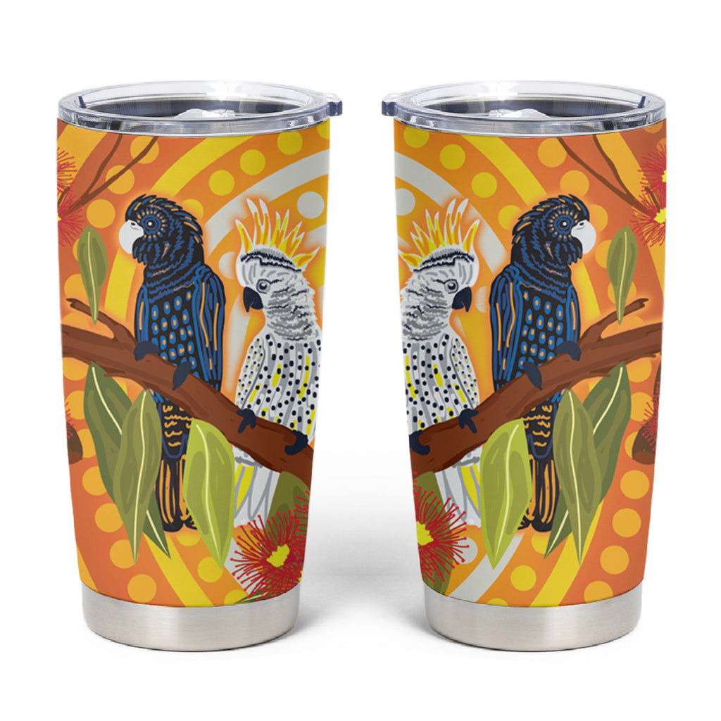 Black and White Cockatoo Birds Aboriginal Art Tumbler Cup