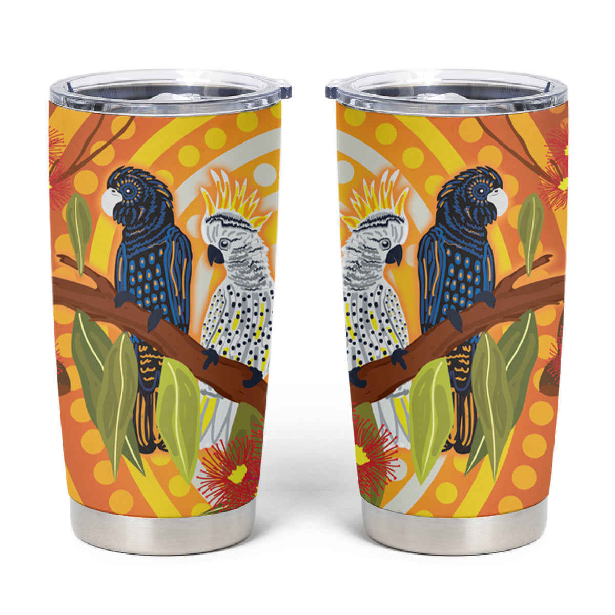 Black and White Cockatoo Birds Aboriginal Art Tumbler Cup