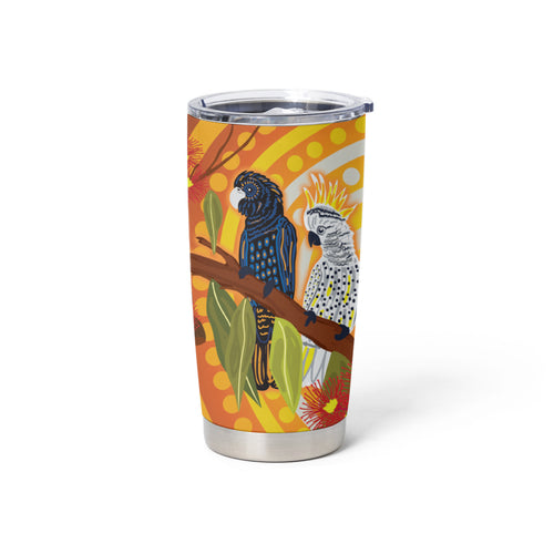 Black and White Cockatoo Birds Aboriginal Art Tumbler Cup