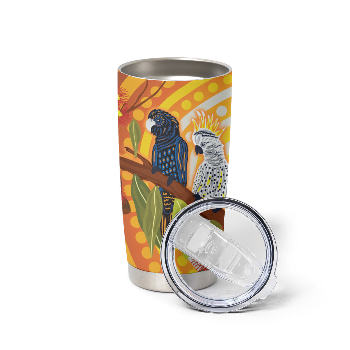 Black and White Cockatoo Birds Aboriginal Art Tumbler Cup
