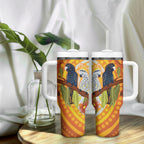 Black and White Cockatoo Birds Aboriginal Art Tumbler With Handle