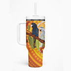 Black and White Cockatoo Birds Aboriginal Art Tumbler With Handle