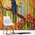 Black and White Cockatoo Birds Aboriginal Art Window Curtain