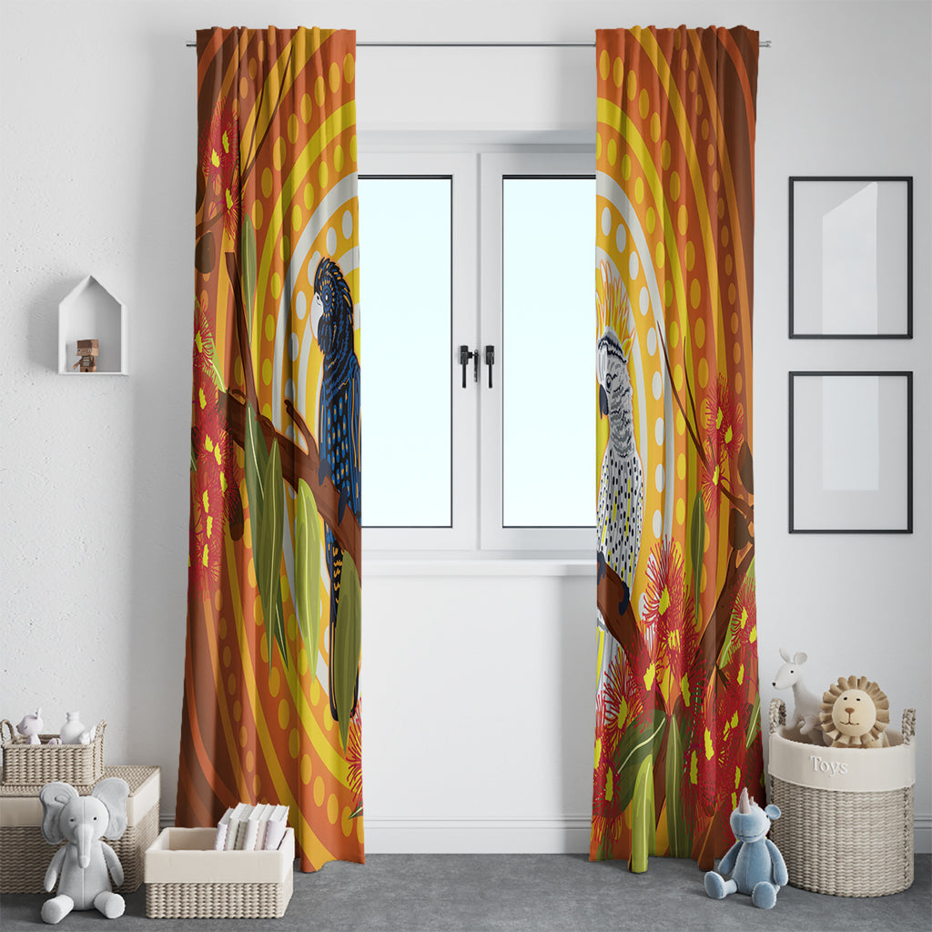 Black and White Cockatoo Birds Aboriginal Art Window Curtain