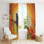 Black and White Cockatoo Birds Aboriginal Art Window Curtain