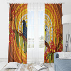 Black and White Cockatoo Birds Aboriginal Art Window Curtain