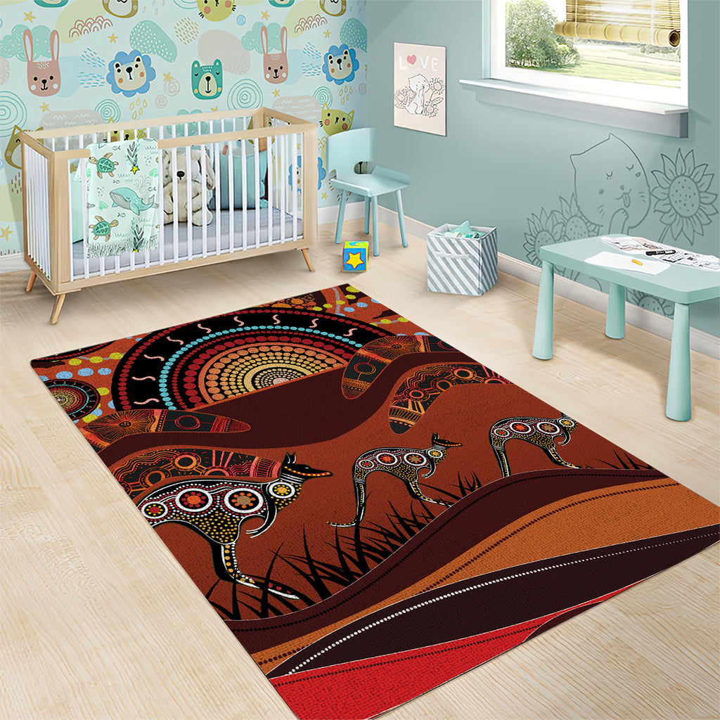 Bomerang and Kangaroo Aboriginal Art Area Rug