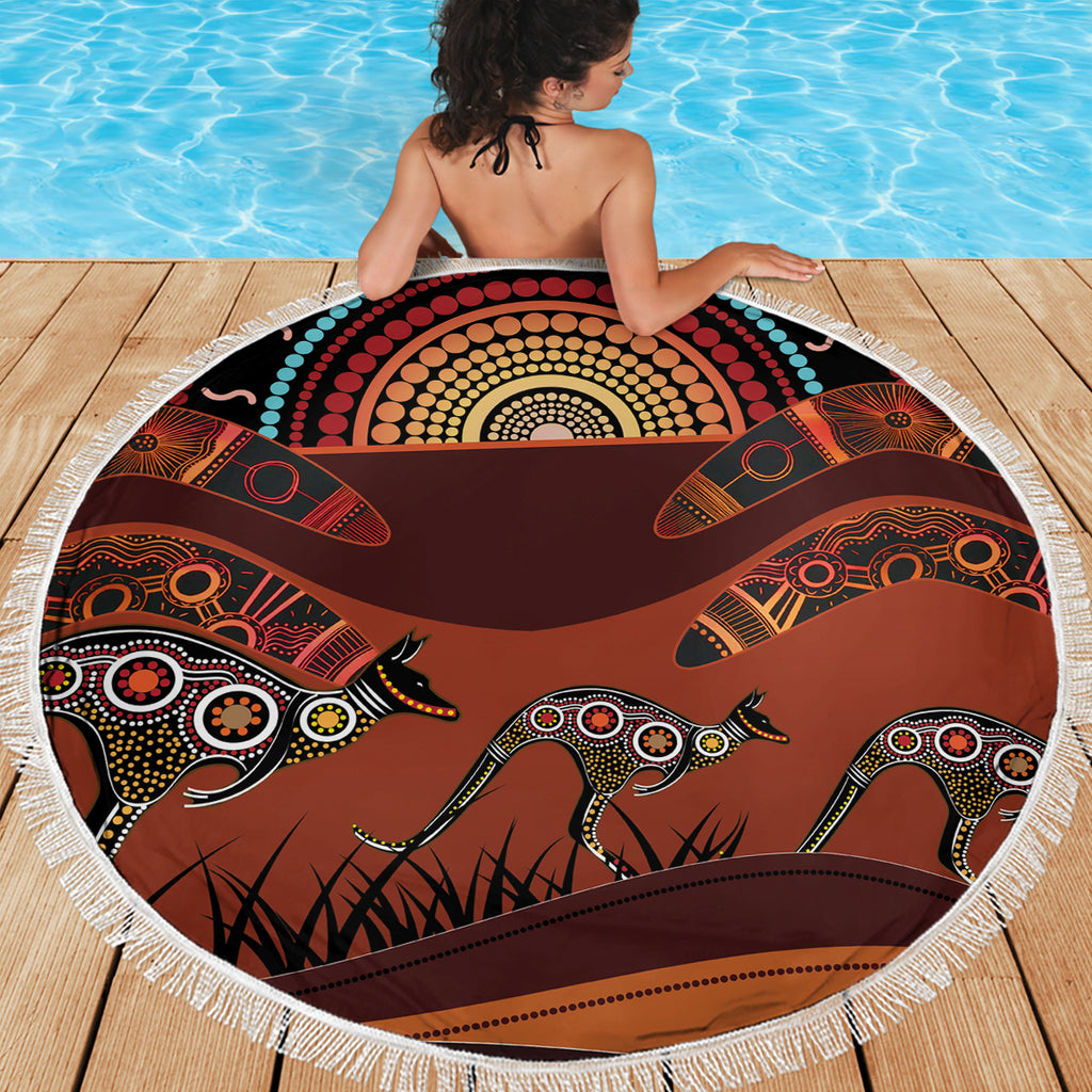 Bomerang and Kangaroo Aboriginal Art Beach Blanket