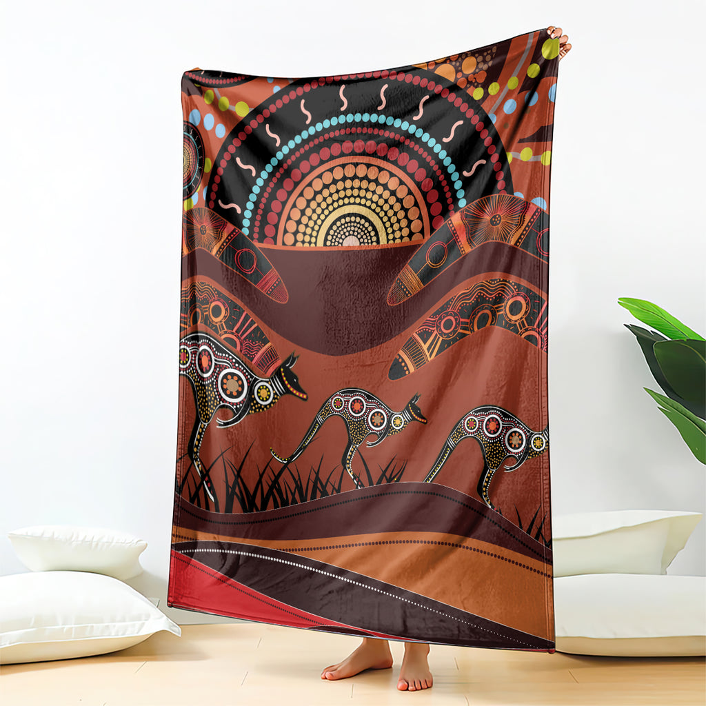 Bomerang and Kangaroo Aboriginal Art Blanket