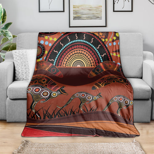 Bomerang and Kangaroo Aboriginal Art Blanket