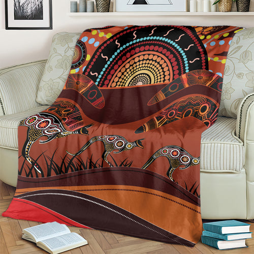 Bomerang and Kangaroo Aboriginal Art Blanket