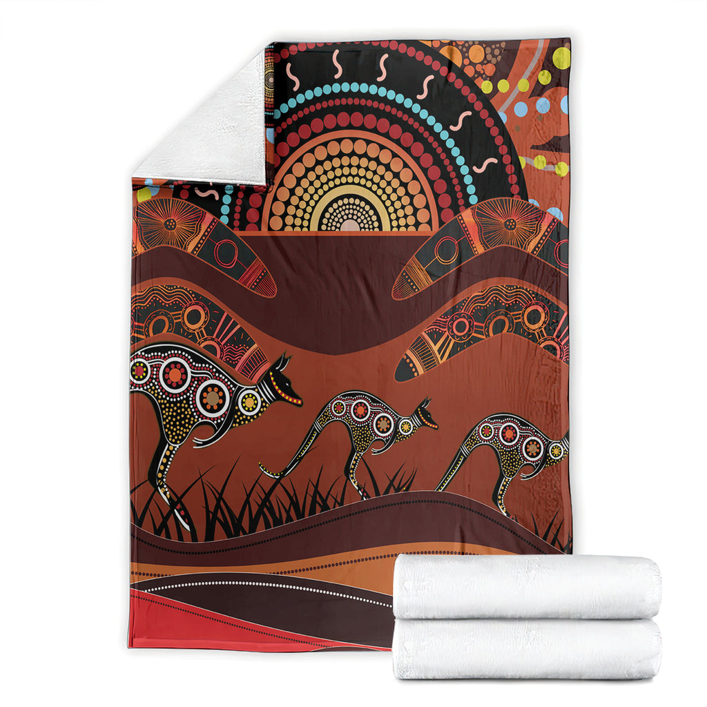 Bomerang and Kangaroo Aboriginal Art Blanket