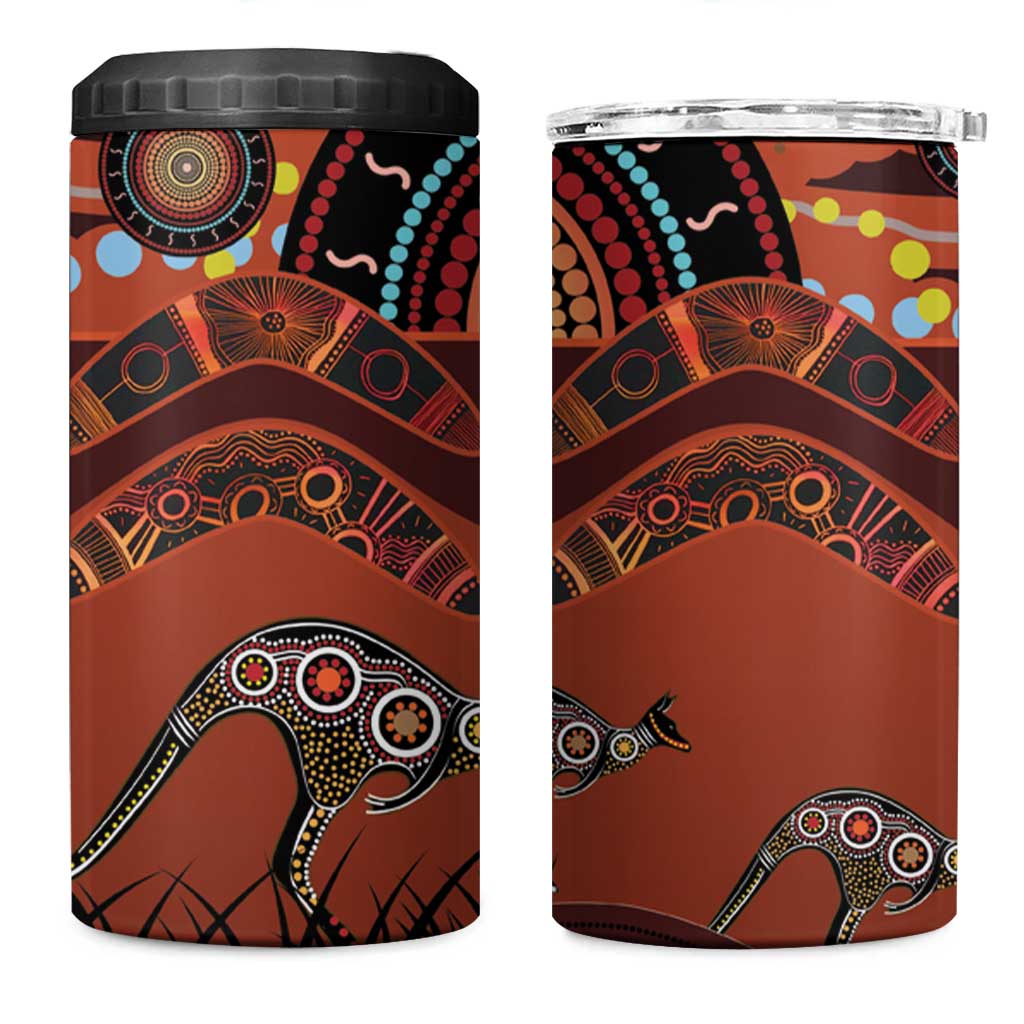 Bomerang and Kangaroo Aboriginal Art 4 in 1 Can Cooler Tumbler