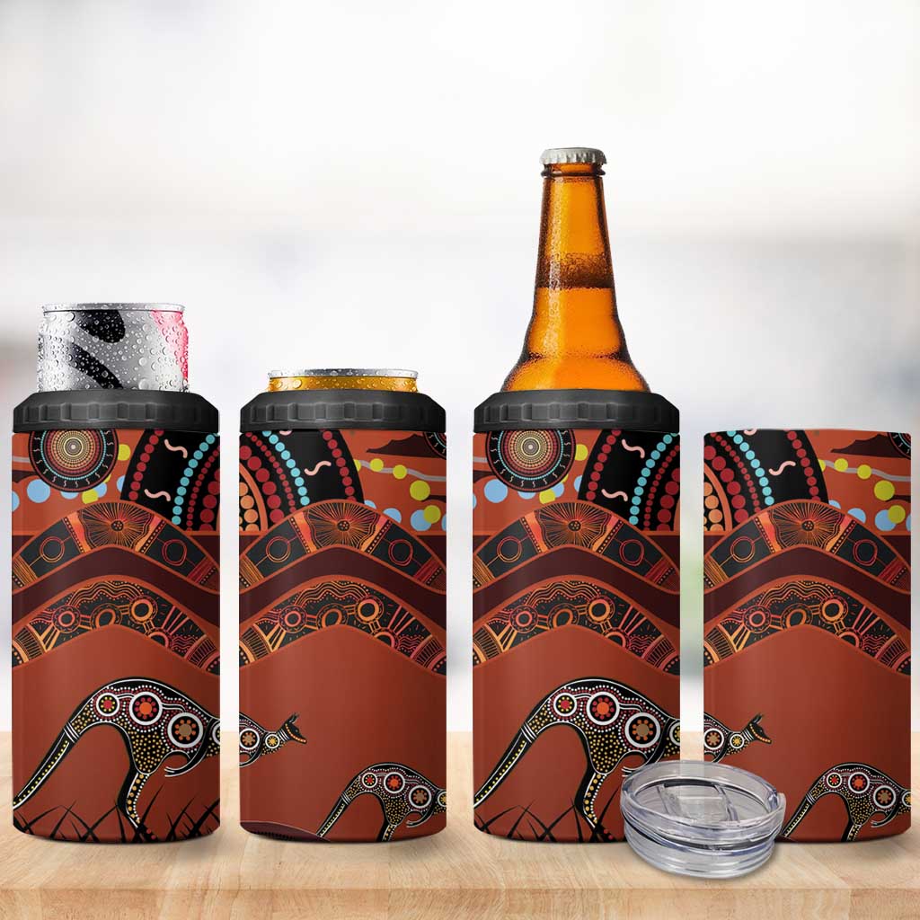 Bomerang and Kangaroo Aboriginal Art 4 in 1 Can Cooler Tumbler