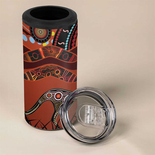 Bomerang and Kangaroo Aboriginal Art 4 in 1 Can Cooler Tumbler
