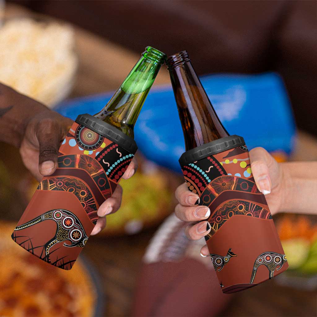 Bomerang and Kangaroo Aboriginal Art 4 in 1 Can Cooler Tumbler
