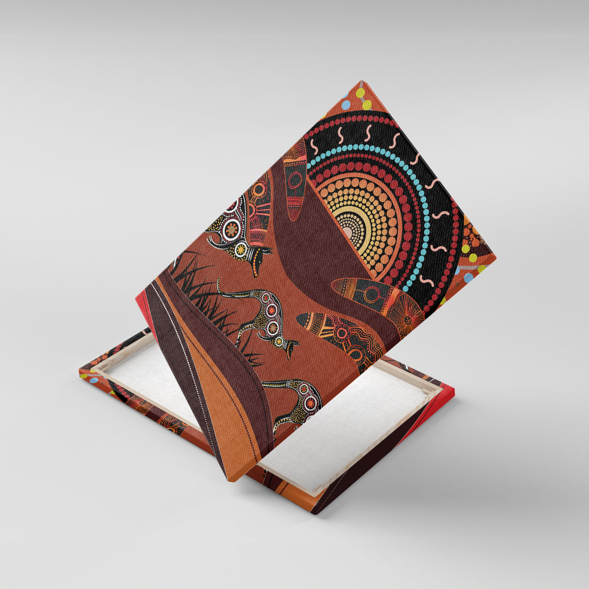 Bomerang and Kangaroo Aboriginal Art Canvas Wall Art