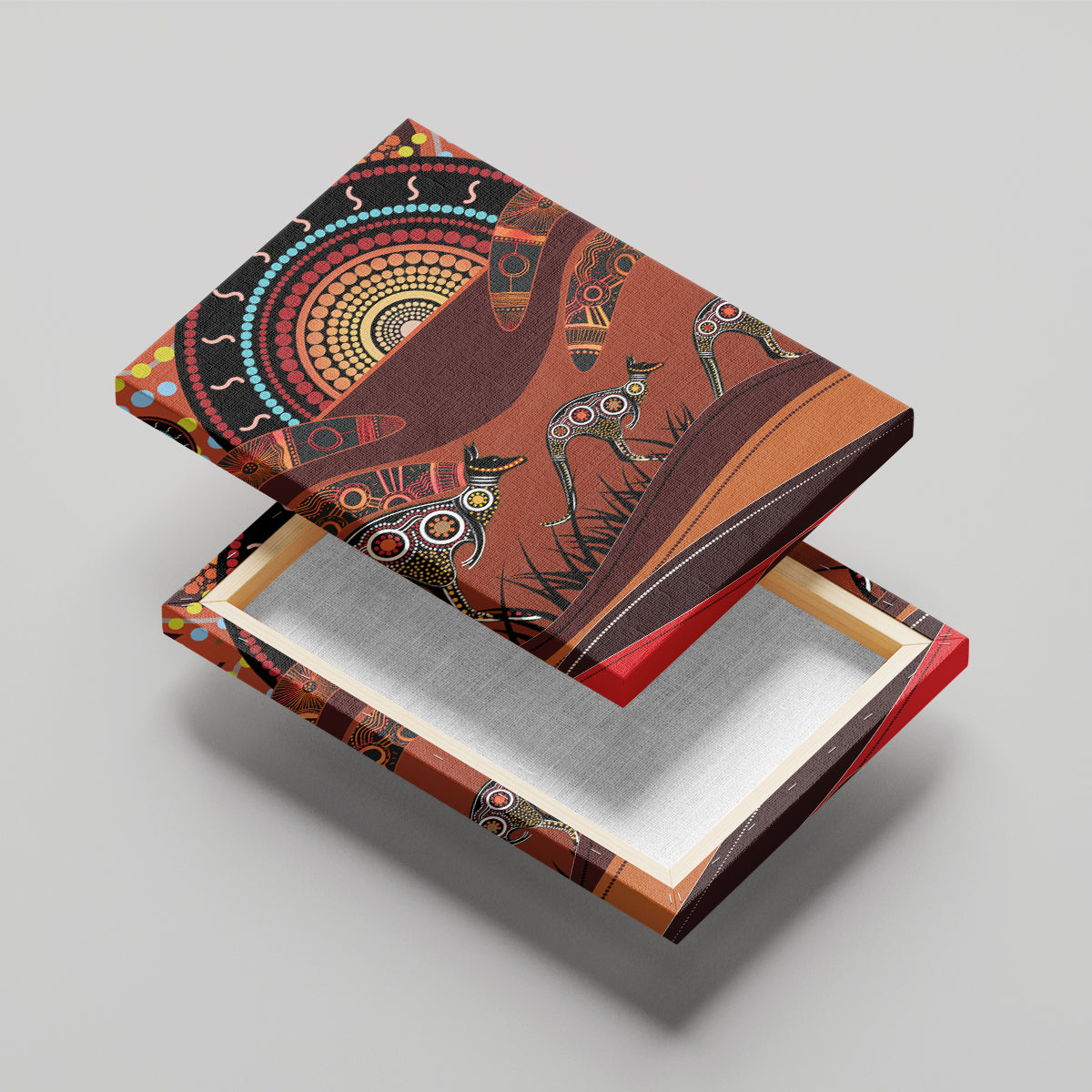 Bomerang and Kangaroo Aboriginal Art Canvas Wall Art