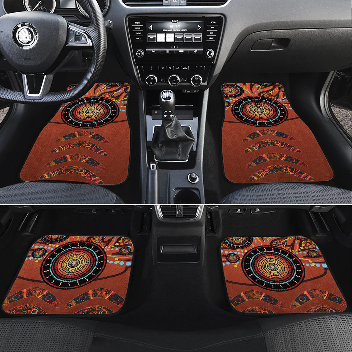 Bomerang and Kangaroo Aboriginal Art Car Mats