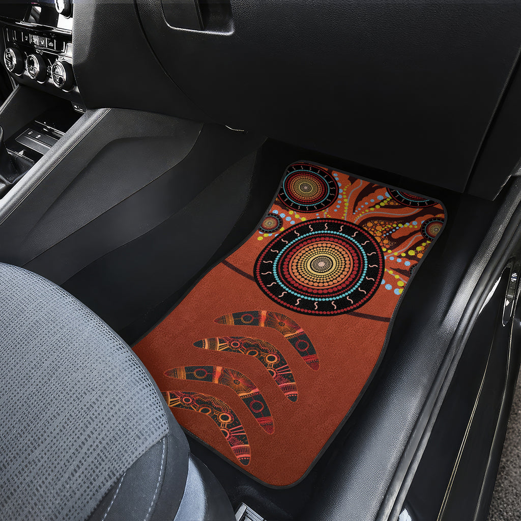 Bomerang and Kangaroo Aboriginal Art Car Mats