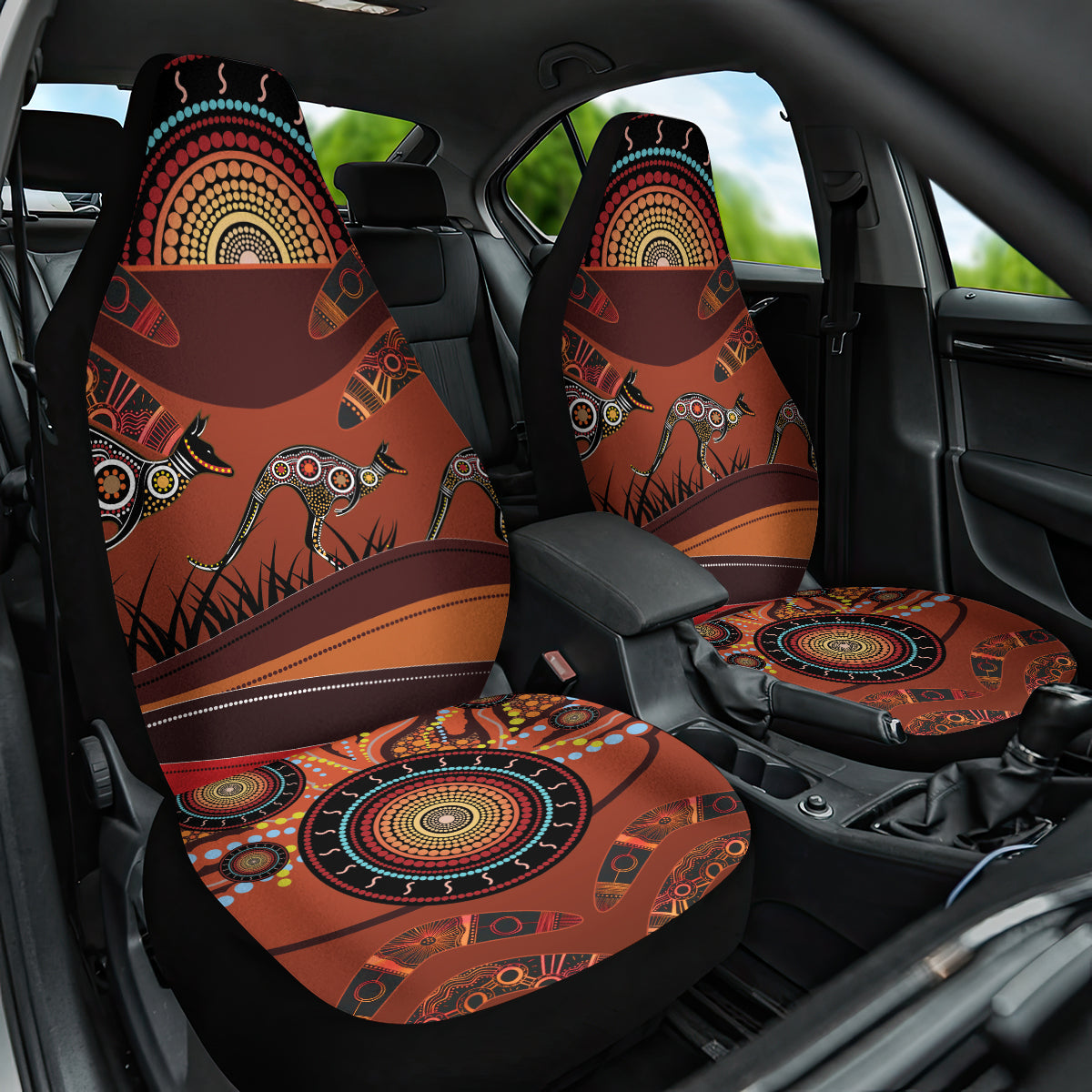 Bomerang and Kangaroo Aboriginal Art Car Seat Cover