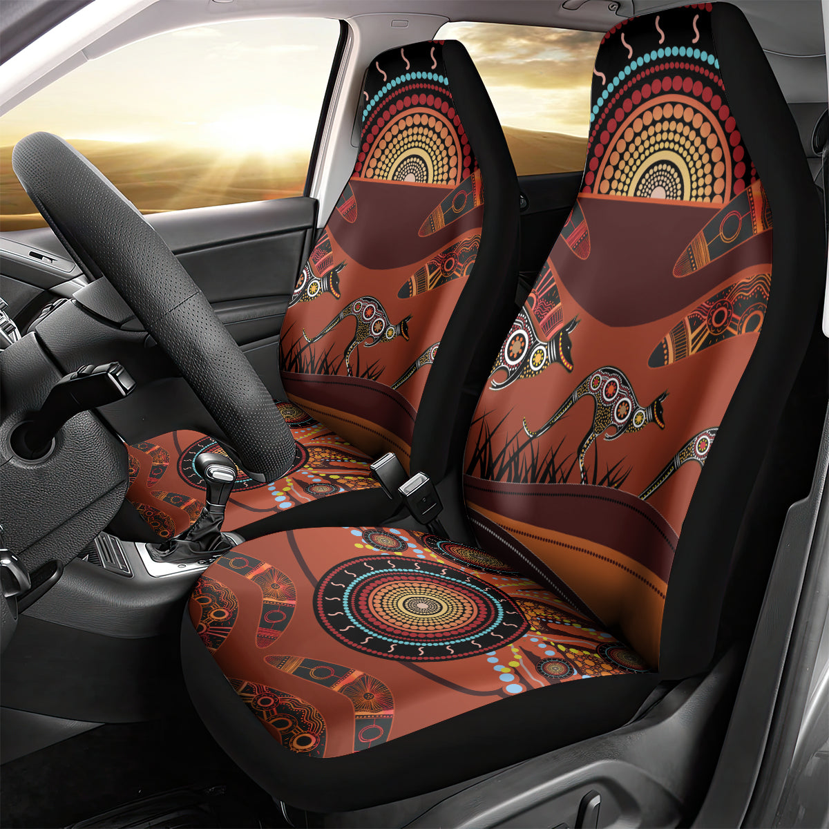 Bomerang and Kangaroo Aboriginal Art Car Seat Cover