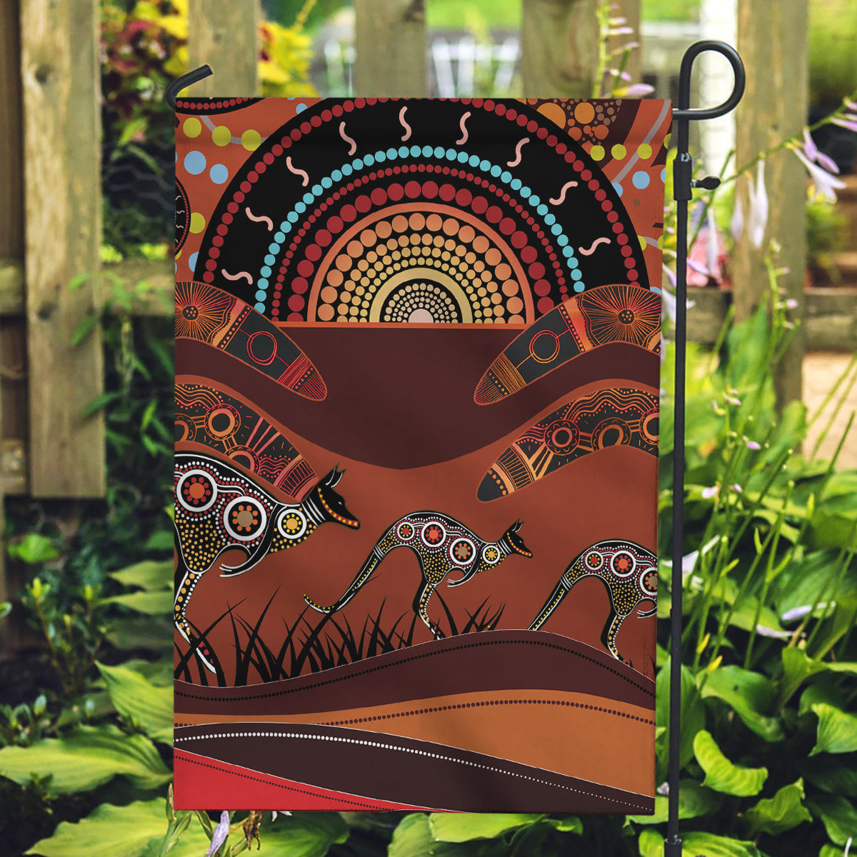 Bomerang and Kangaroo Aboriginal Art Garden Flag