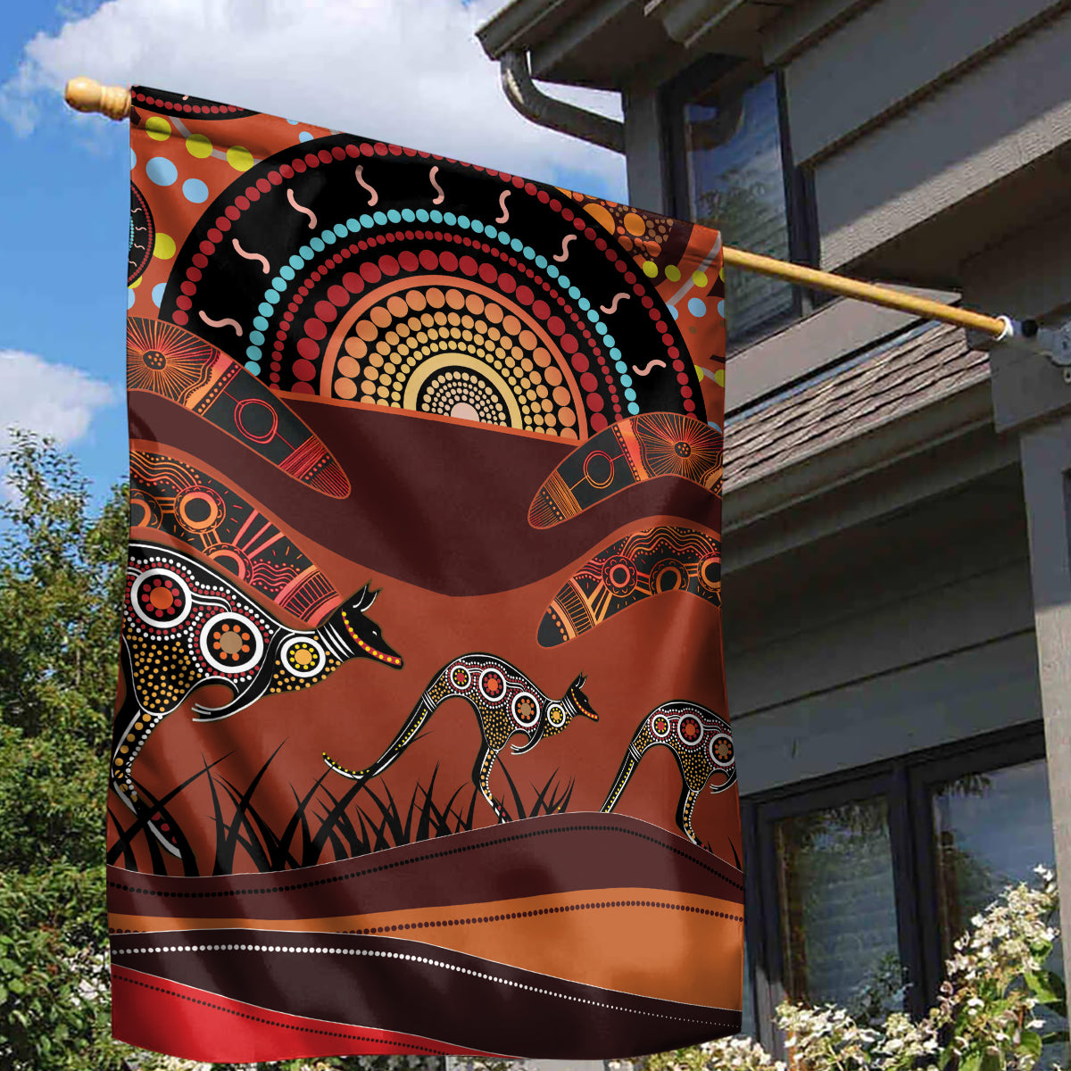 Bomerang and Kangaroo Aboriginal Art Garden Flag