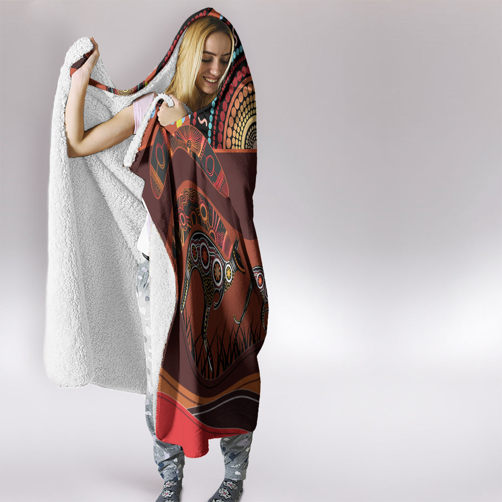 Bomerang and Kangaroo Aboriginal Art Hooded Blanket