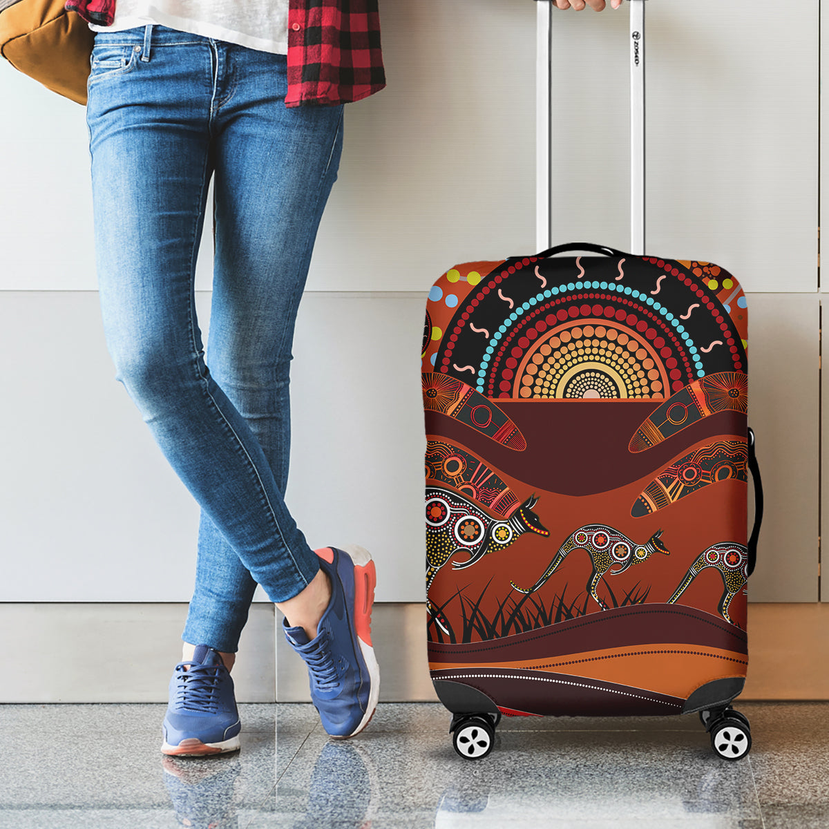 Bomerang and Kangaroo Aboriginal Art Luggage Cover