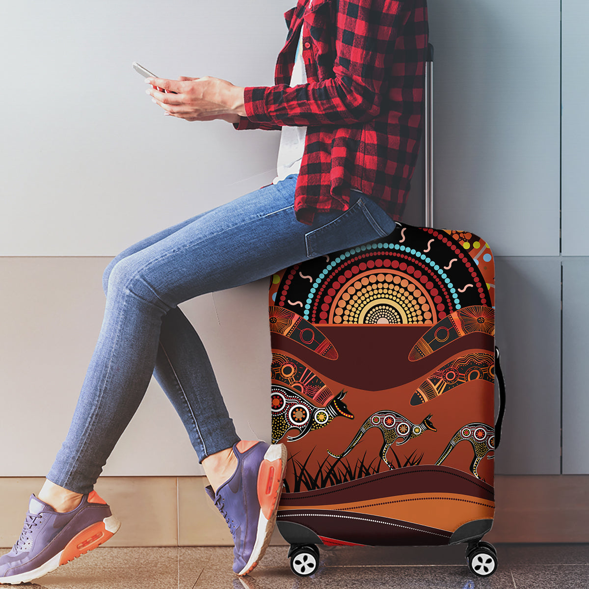 Bomerang and Kangaroo Aboriginal Art Luggage Cover