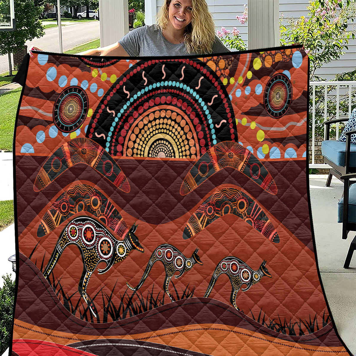 Bomerang and Kangaroo Aboriginal Art Quilt
