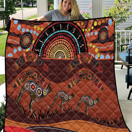 Bomerang and Kangaroo Aboriginal Art Quilt