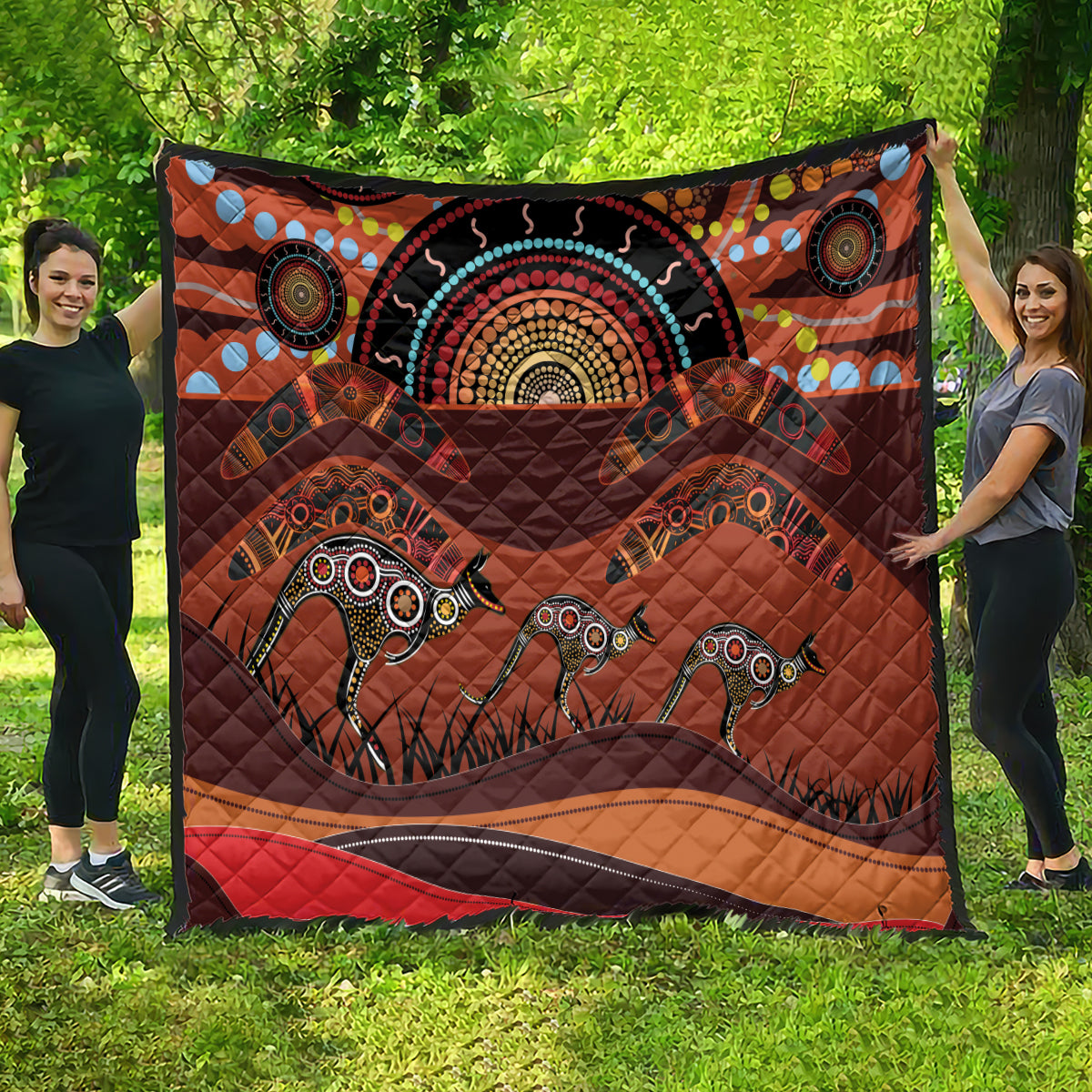 Bomerang and Kangaroo Aboriginal Art Quilt