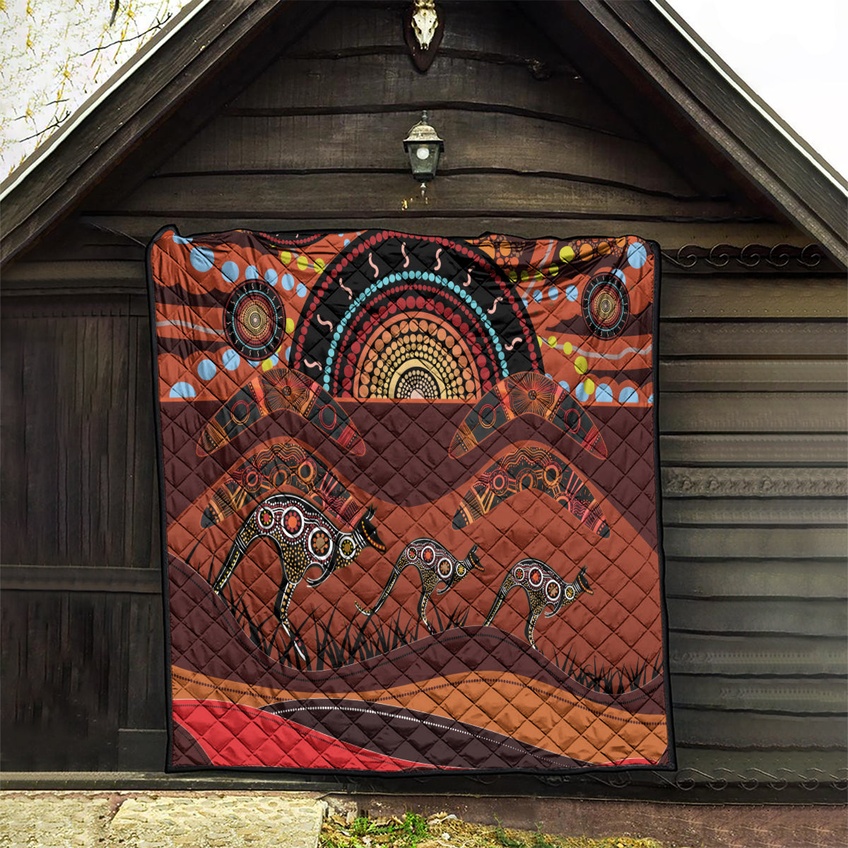 Bomerang and Kangaroo Aboriginal Art Quilt